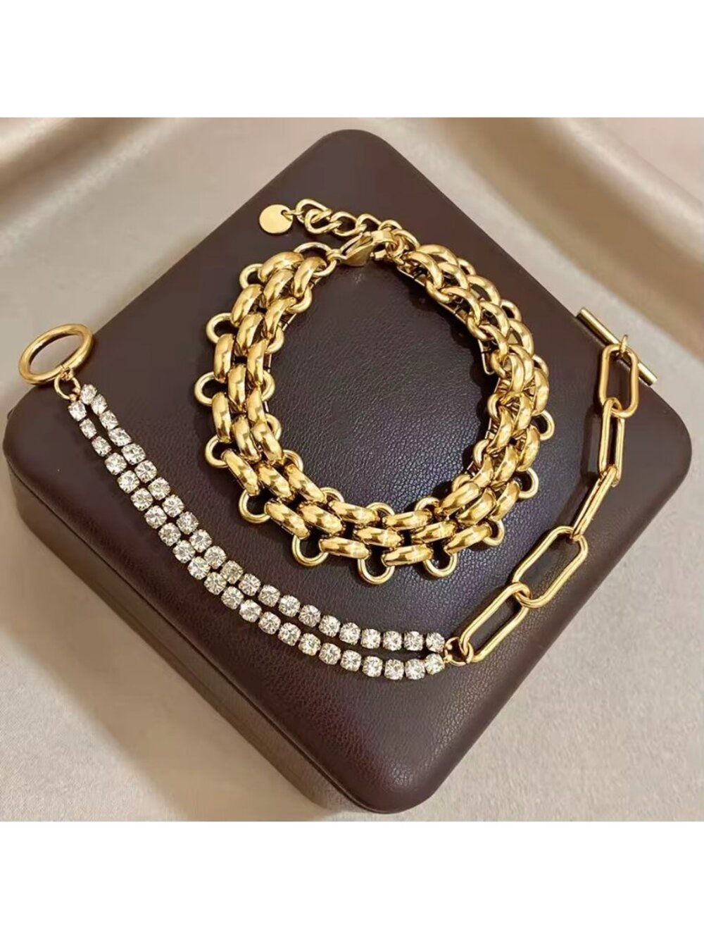 1 Zara Chain Mail Flat Link Chain Metallic Gold Basket Weave Flexible Necklace